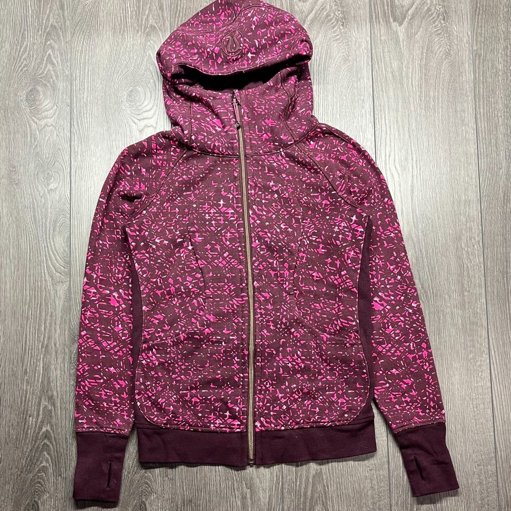 Lululemon Scuba Full Zip Fleece Geometric Hoodie‎ Women's M Pink Purple EUC